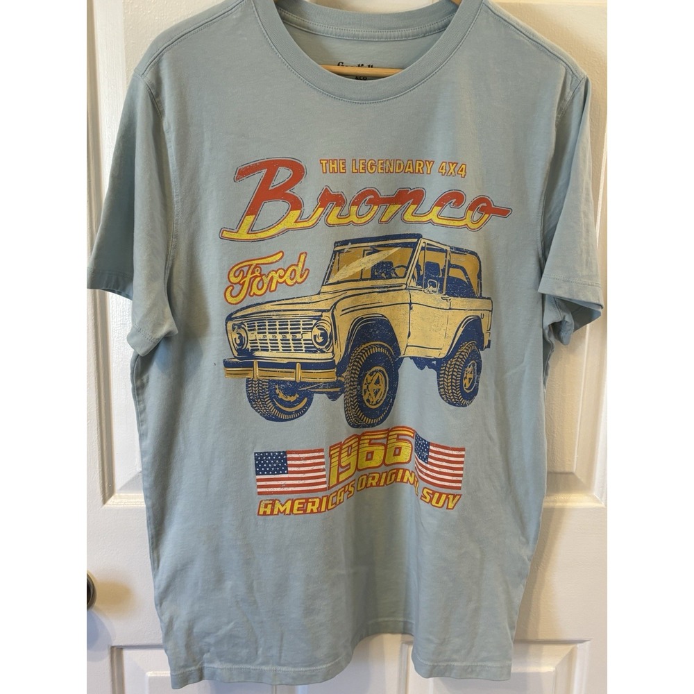 Licensed Ford Bronco Country Graphic T-Shirt Size Large Light Blue~ SZ Large